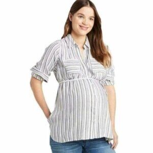 Isabel Maternity Long Sleeve Collared Tuni…